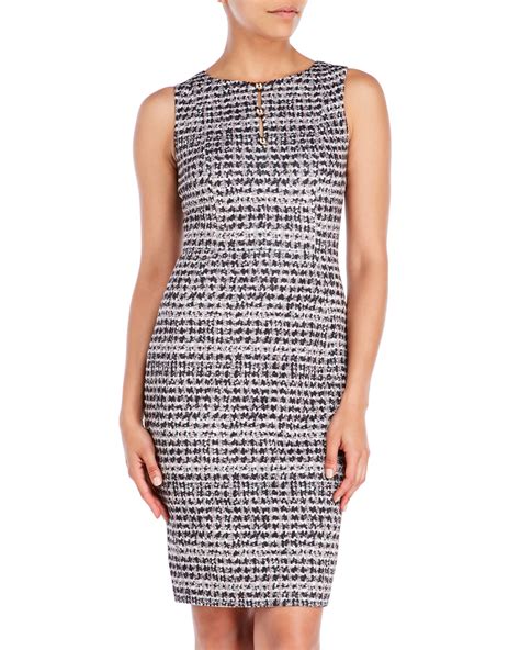 Karl Lagerfeld Synthetic Tweed Print Sheath Dress Lyst