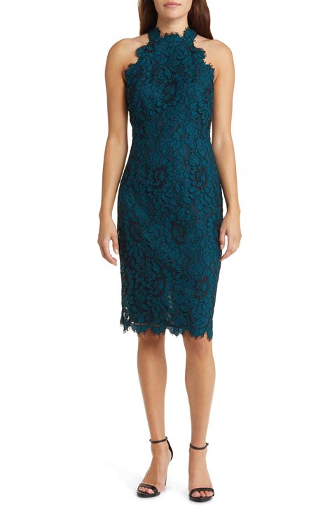 Eliza J Mock Neck Lace Sheath Dress In Blue Lyst