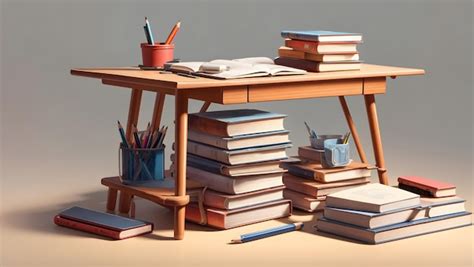 Uma renderização 3d detalhada de uma mesa de estudante uma pilha de