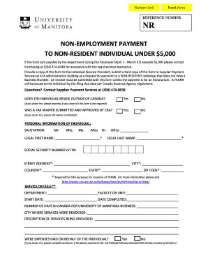 Fillable Online Umanitoba Non Employment Payment To Non Resident