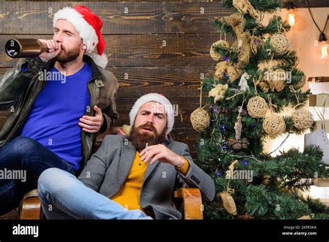 Brutal Men Celebrate New Year Near Christmas Tree Bad Habits To Kick