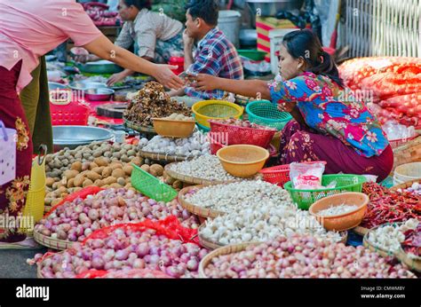 Busy Street Market In Central Yangon Myanmar Stock Photo Alamy