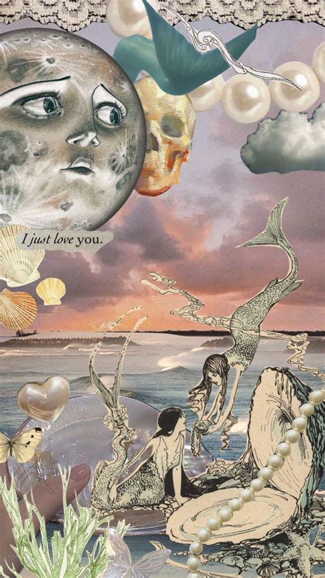 Moodboard Collage Mermaidcore Mermaids Pink Pastels Moon