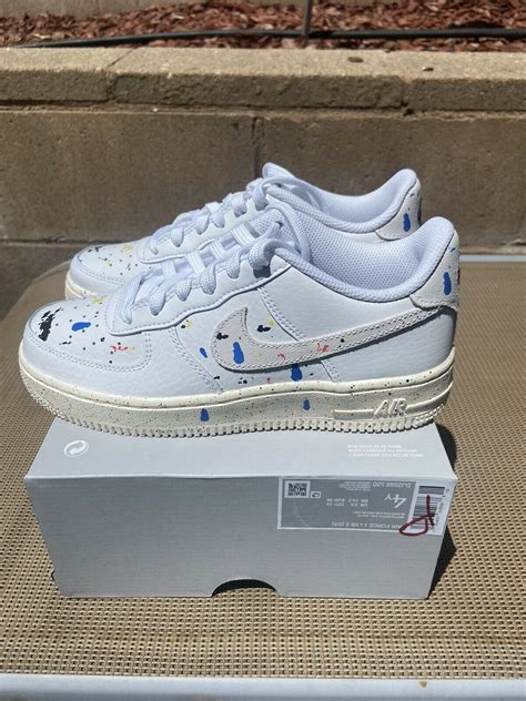 Nike Air Force Lv Gs Paint Splatter White Sail Shoes Size Y