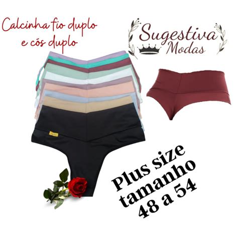 Kit 10 Calcinhas Plus Size Modeladora Cós Alto Duplo Fio Duplo