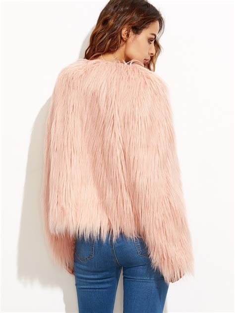 Pink Collarless Faux Fur Coat Emmacloth Women Fast Fashion Online