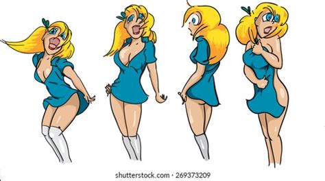 Sexy Blonde Cartoon Woman Blue Dress Stock Vector Royalty Free