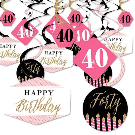 Big Dot Of Happiness Chic 40th Birthday Pink Black And Gold