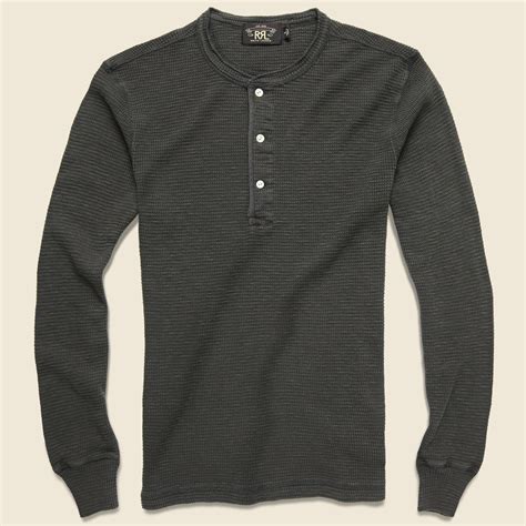 Waffle Knit Henley Faded Black