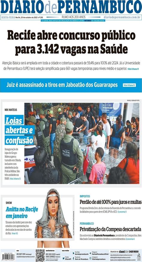 Capa Diario De Pernambuco Edi O Sexta De Outubro De