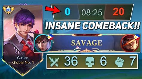 Savage Gusion Hard Carry Totally Insane Comeback😱 Auto 1hit Enemy