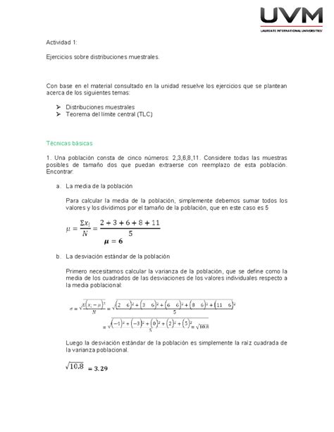 Entregable Unidad 1 Ejercicios Actividad 1 Ejercicios Sobre Distribuciones Muestrales Con