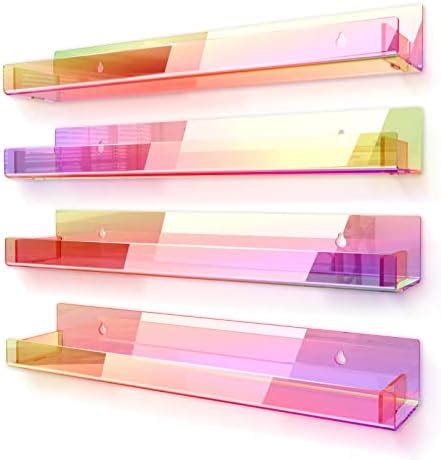 WENYA 2 Pack Rainbow Acrylic Floating Shelf For Wall 38cm Acrylic