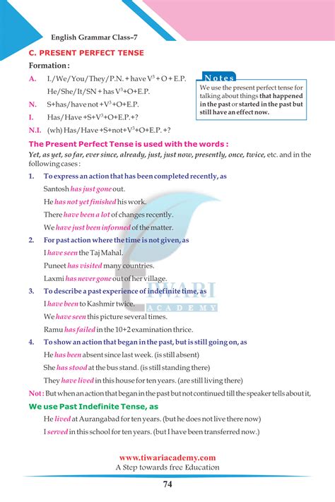 Class 7 English Grammar Chapter 11 The Tense Or Tenses For 2022 2023