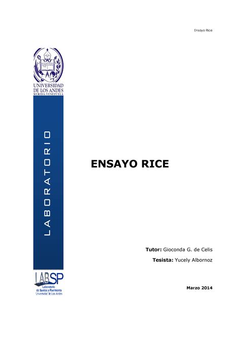 Ensayo RICE 38 PRACTICAS DE PAVIMENTOS LABORATORIO Ensayo Rice