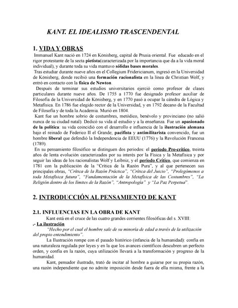 KANT TEORIA DEL CONOCIMIENTO KANT EL IDEALISMO TRASCENDENTAL 1 VIDA