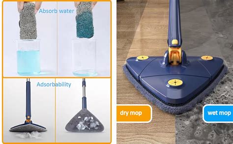 360 Degree Rotatable Adjustable Triangle Cleaning Mop Multifunctiona