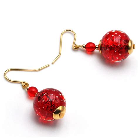 Red Fizzy Red Murano Glass Earrings In Genuine Glass From Venice