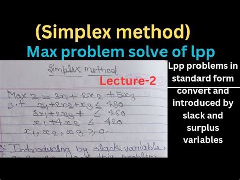 Simplex Method Maximization Problem Solve Of Lpp In Easy Way Step By