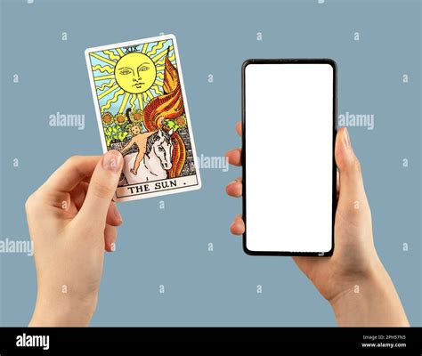 Tarot Card The Sun And Mobile Phone Screen Mockup For Fortune Telling