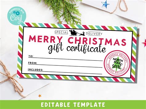 Christmas Gift Certificate Template Printable Editable Gift - Etsy