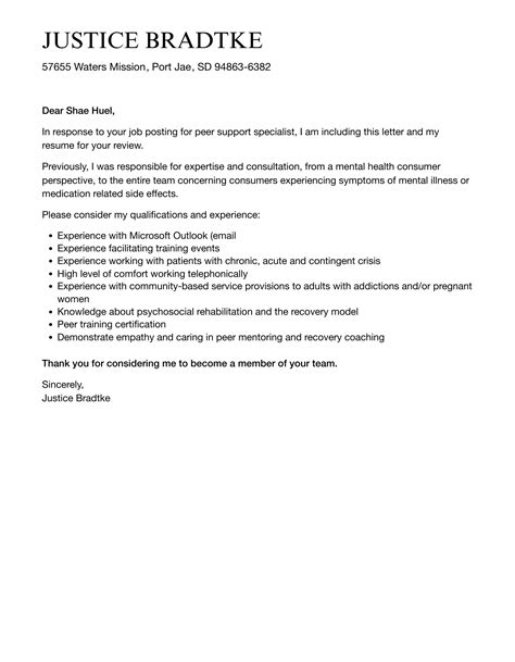 Peer Support Specialist Cover Letter Velvet Jobs