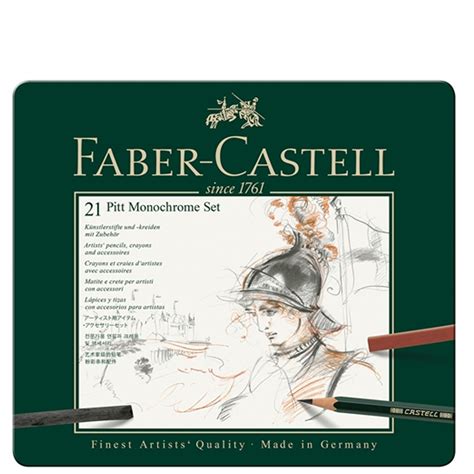 Комплект моливи в метална кутия 21 броя Faber Castell Pitt Monochrome