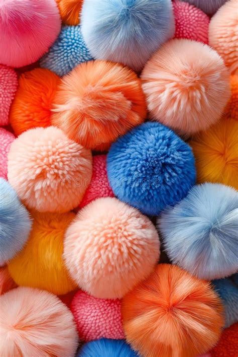 Pile Of Colorful Pom Poms Generative Ai Stock Image Image Of