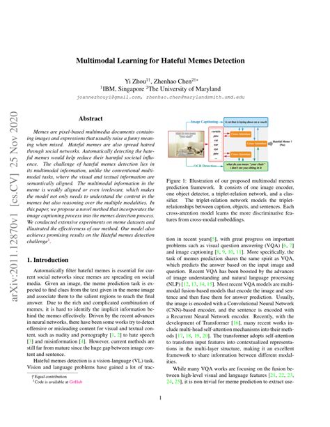 PDF Multimodal Learning For Hateful Memes Detection