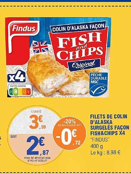 Promo Filets De Colin D alaska Surgelés Façon Fish chips X4 Findus chez