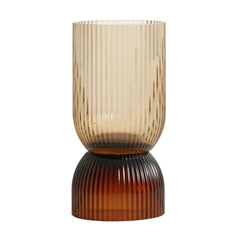 Vase Classique Chic Verre Strie Ambre Marron Nordal