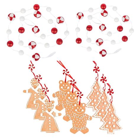 Holiday Gingerbread Ornaments And Peppermint Ball Garlands Set Winter
