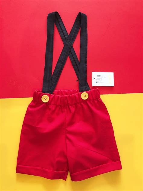 Mickey Mouse Suspenders Shorts Unisex Outfit Red Criss Cross Etsy