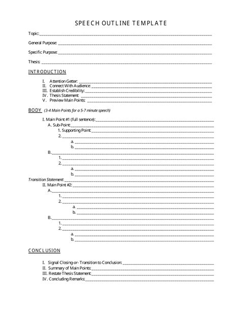 Speech Outline Template Three Parts Download Printable Pdf Templateroller