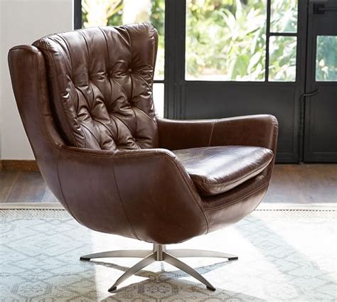 Wells Leather Swivel Armchair Pottery Barn