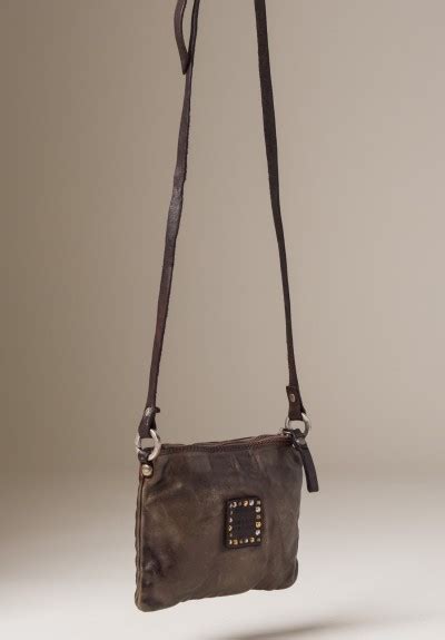 Campomaggi Leather Metallic Cross Body Bag In Dark Brown Santa Fe Dry