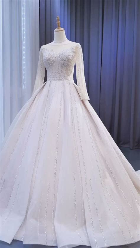 Luxury Beaded Blush Ball Gown Wedding Dress With Sleeves Vw1972 Ball