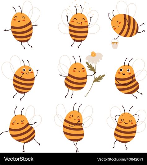 Cute Honeybee Funny Honey Getters Characters Vector Image