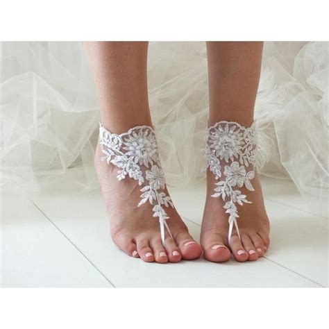 White Lace Beach Wedding Barefoot Sandals