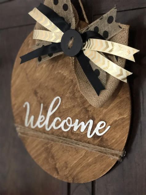 Welcome Door Hanger With Bow And Button Door Hangers Welcome Etsy In