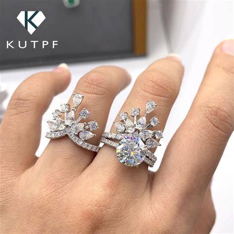 Luxury Full Moissanite Rings Bridal Sets For Women Round Waterdrop Cut