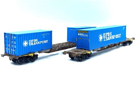 Set De Wagons Porte Conteneurs Sgns Dsb Conteneurs Dfds