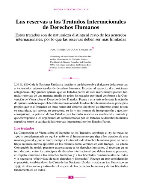 Las Reservas A Los Tratados Internacionales De Derechos Humanos