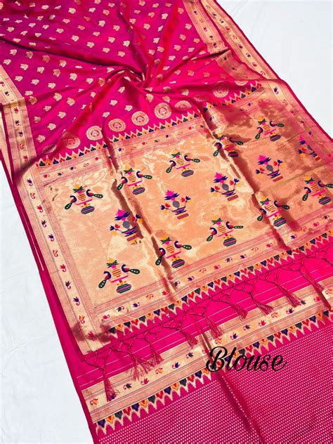 Rani Pink Color Soft Paithani Silk Saree With Gold Zari Weaving Work