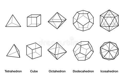 Sólidos Platónicos Modelos De Armazón Blanco Y Negro Ilustración del