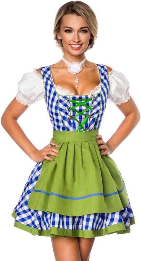 Dirndline Kostuum Jurk M Traditional Dirndl Oktoberfest Blauw Groen