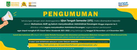 Pengumuman Ujian Tengah Semester Uts Gasal Tahun Akademik 20212022