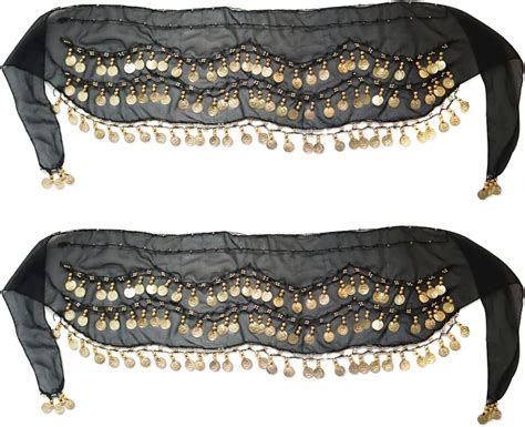 2 Pieces Belly Dance Hip Scarf Sweet Belly Dance Skirt Wrap Performance Bling