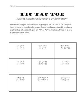 Solving Systems Of Equations With The Elimination Method Tic Tac Toe Basic