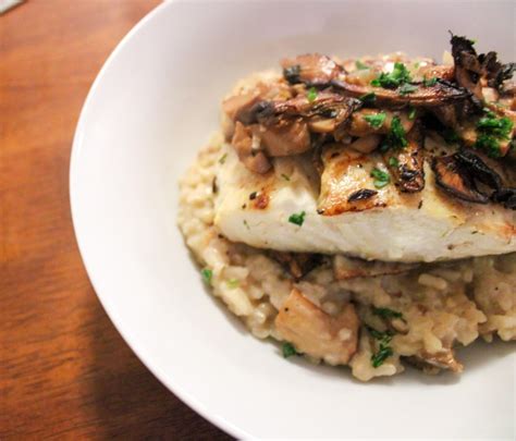 Pan Roasted Halibut Over Wild Mushroom Risotto Harvesting Nature